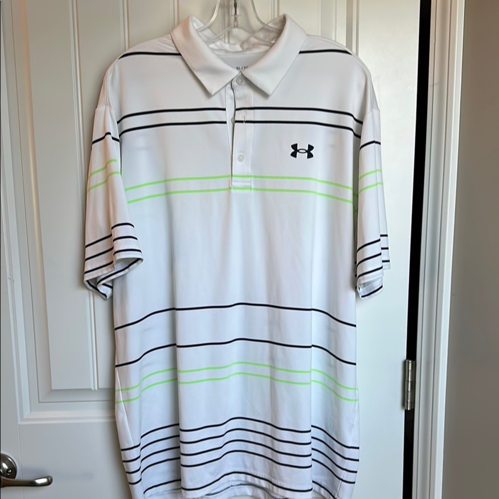 Under Armour White and Green Polo Shirt Athletic Style